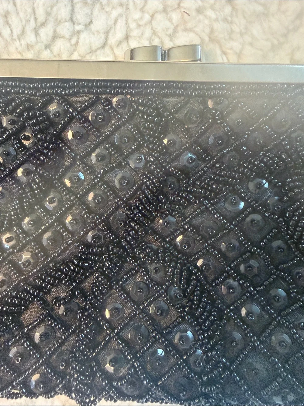 Vintage Black Beaded Evening Clutch with Chain Strap